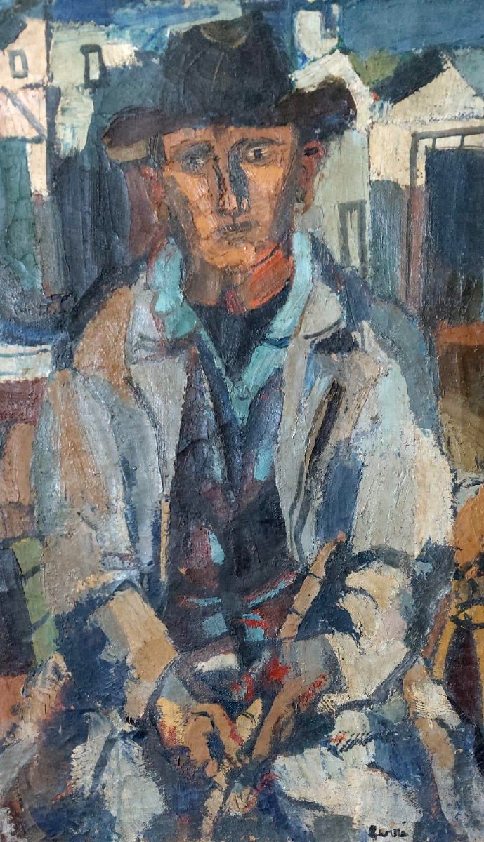 GRANDE Olio su tela FERRUCCIO FERRI -1955 - "IL PESCATORE" TELA 105X75 CM-photo-4