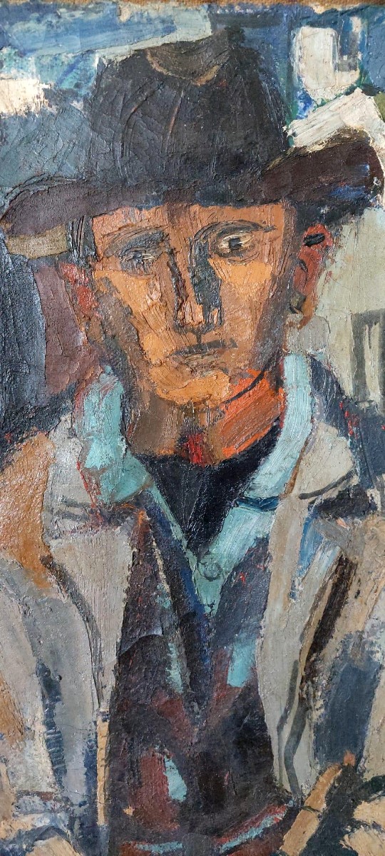 GRANDE Olio su tela FERRUCCIO FERRI -1955 - "IL PESCATORE" TELA 105X75 CM-photo-1