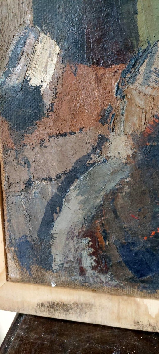 GRANDE Olio su tela FERRUCCIO FERRI -1955 - "IL PESCATORE" TELA 105X75 CM-photo-5