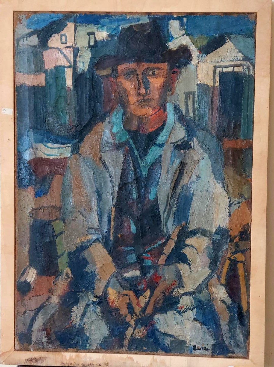 GRANDE Olio su tela FERRUCCIO FERRI -1955 - "IL PESCATORE" TELA 105X75 CM