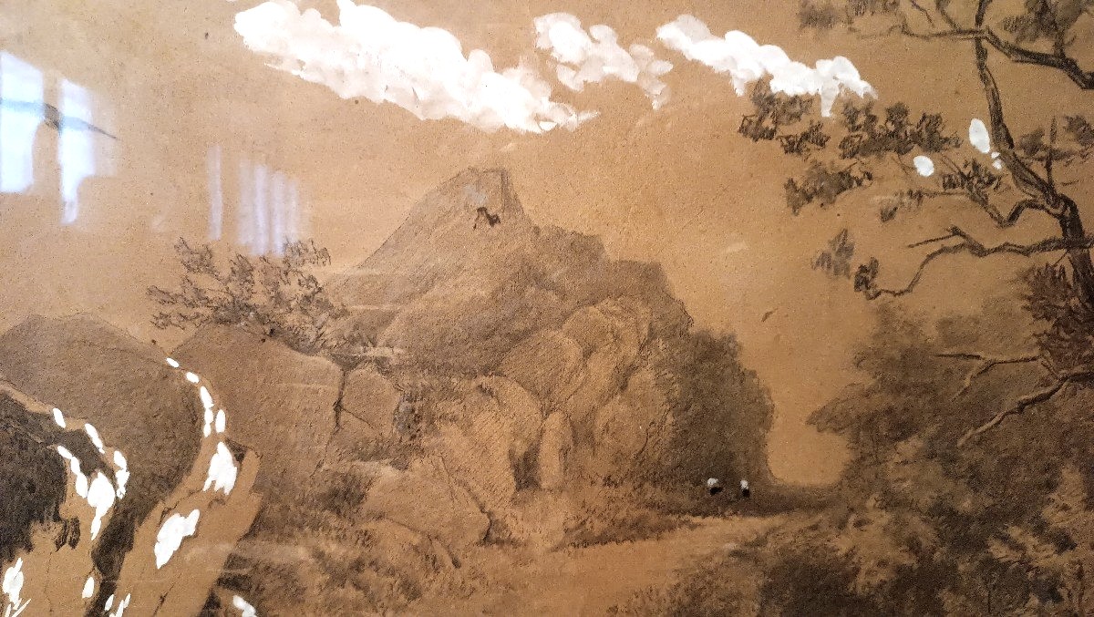 Grande dipinto paesaggio,tecnica mista biacca ,XIX secolo  A.MARIOTTI-photo-3