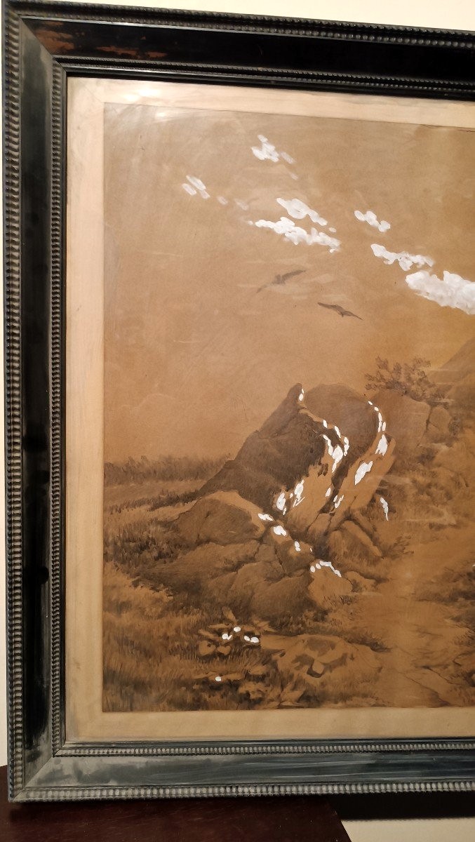 Grande dipinto paesaggio,tecnica mista biacca ,XIX secolo  A.MARIOTTI-photo-4