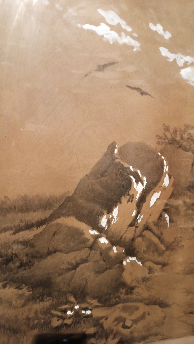 Grande dipinto paesaggio,tecnica mista biacca ,XIX secolo  A.MARIOTTI-photo-5