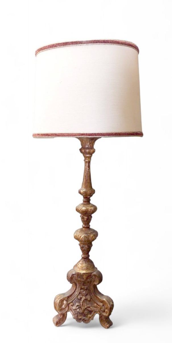 Lampada candeliere antico XVIII secolo legno dorato elettrificato-photo-2