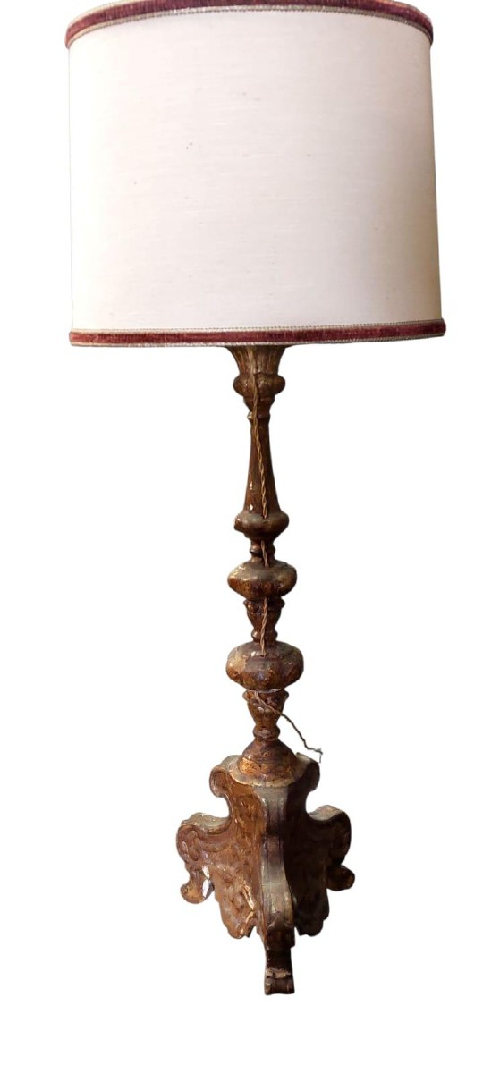 Lampada candeliere antico XVIII secolo legno dorato elettrificato-photo-3