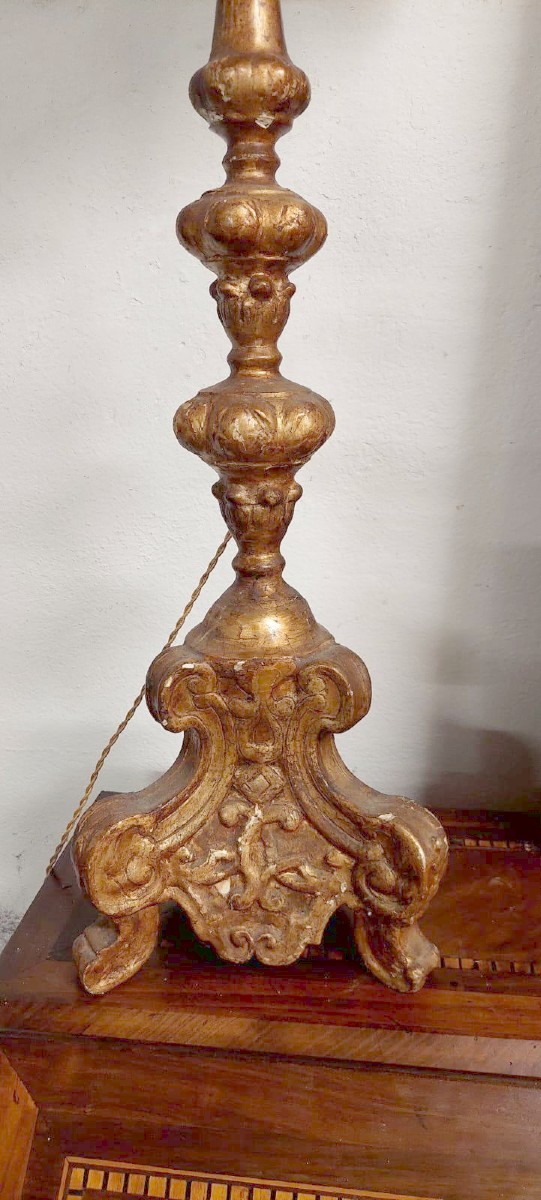 Lampada candeliere antico XVIII secolo legno dorato elettrificato-photo-4