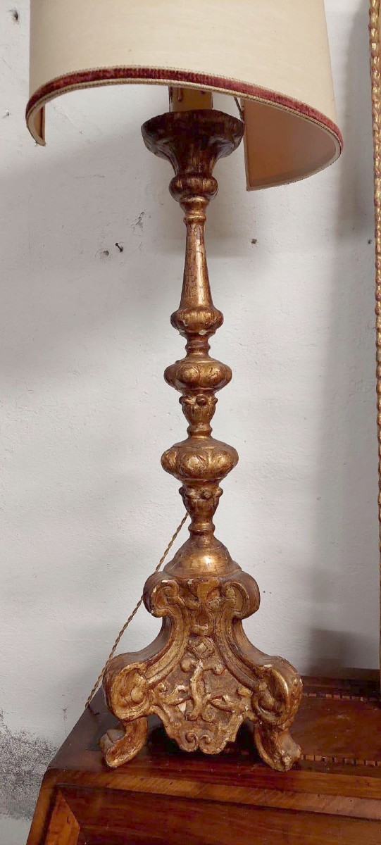 Lampada candeliere antico XVIII secolo legno dorato elettrificato-photo-1