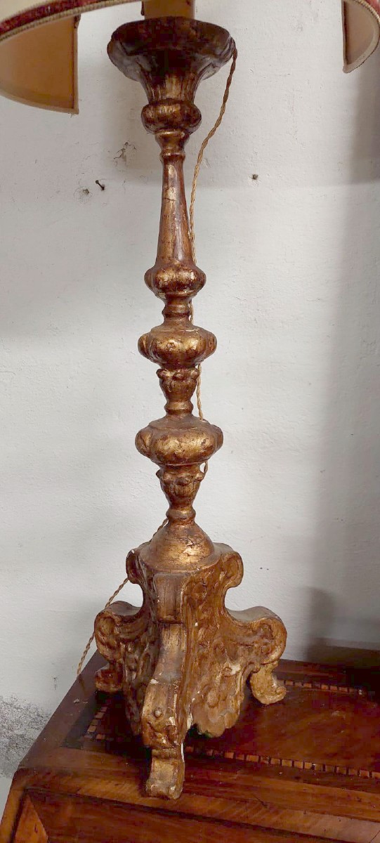 Lampada candeliere antico XVIII secolo legno dorato elettrificato-photo-2