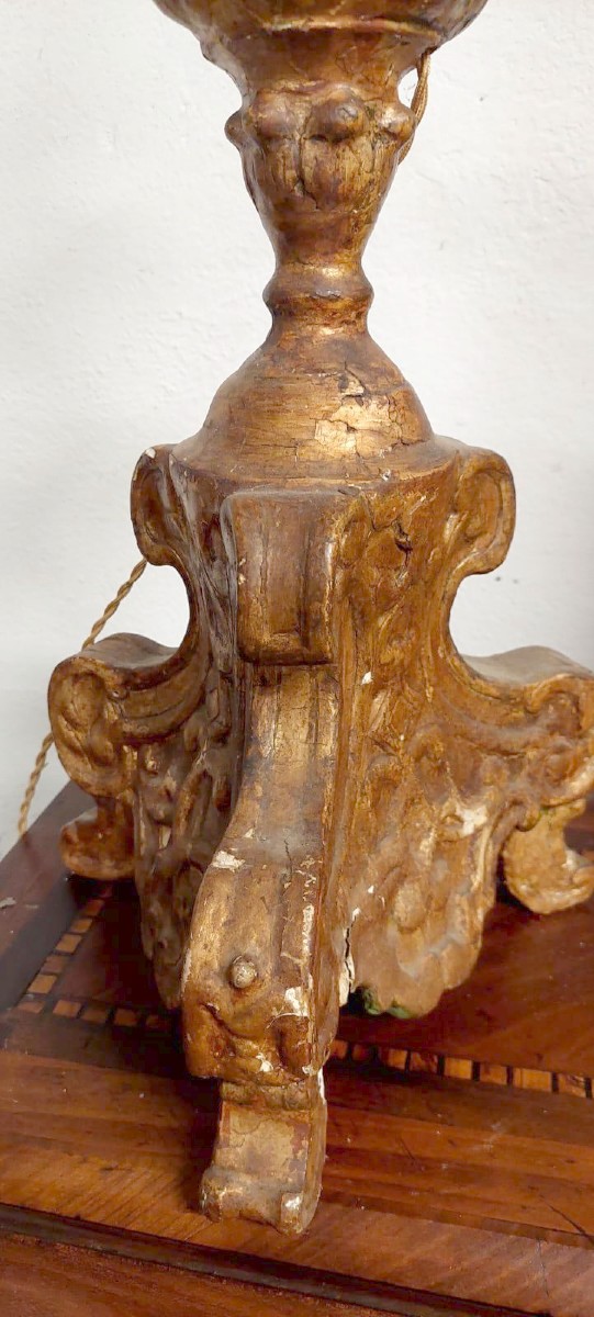 Lampada candeliere antico XVIII secolo legno dorato elettrificato-photo-3