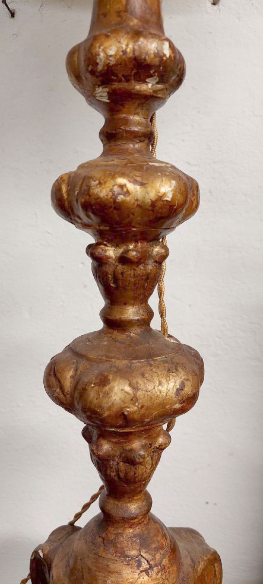 Lampada candeliere antico XVIII secolo legno dorato elettrificato-photo-4