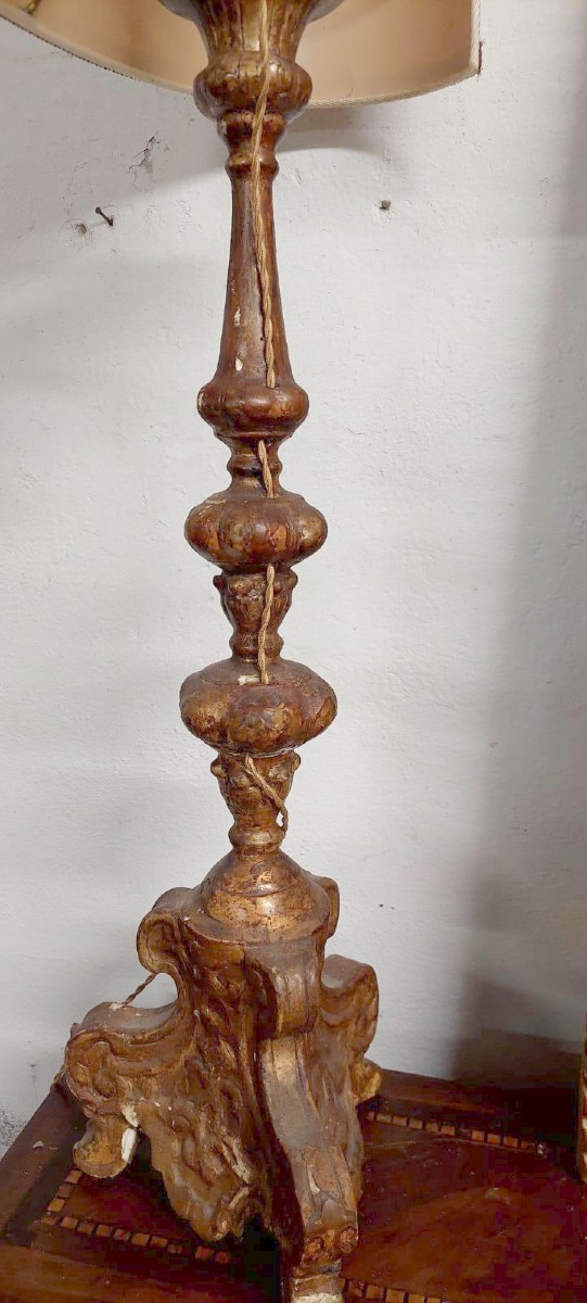Lampada candeliere antico XVIII secolo legno dorato elettrificato-photo-5