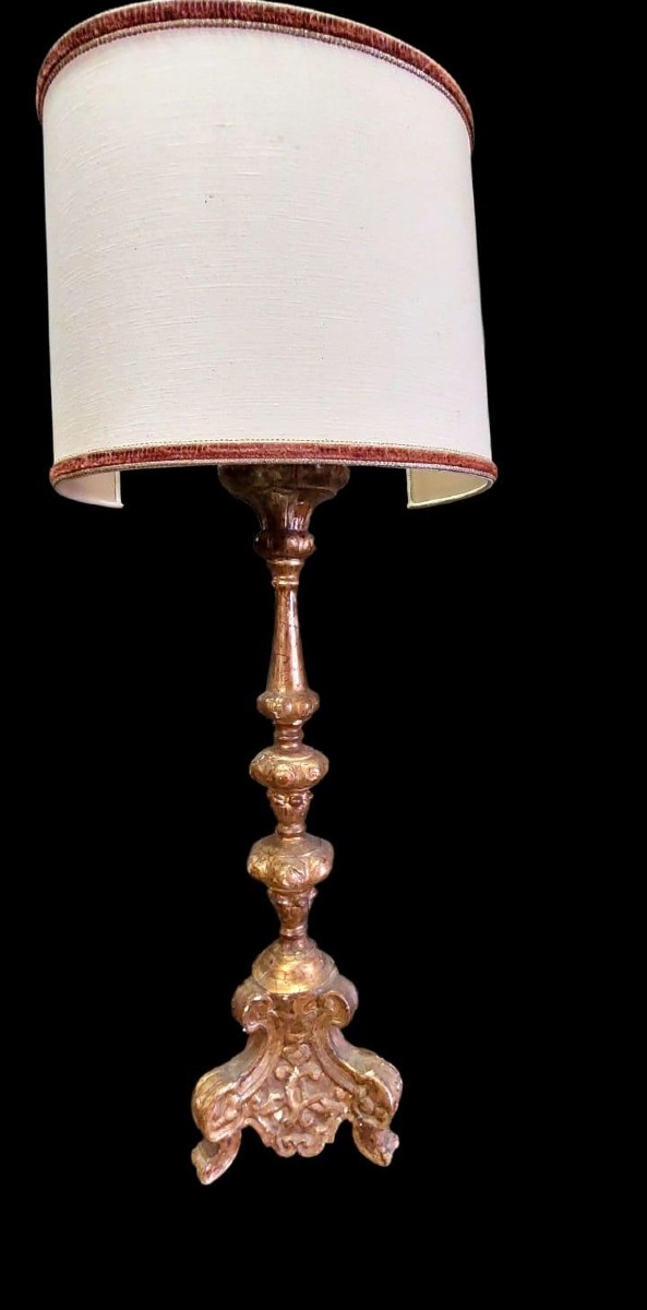 Lampada candeliere antico XVIII secolo legno dorato elettrificato