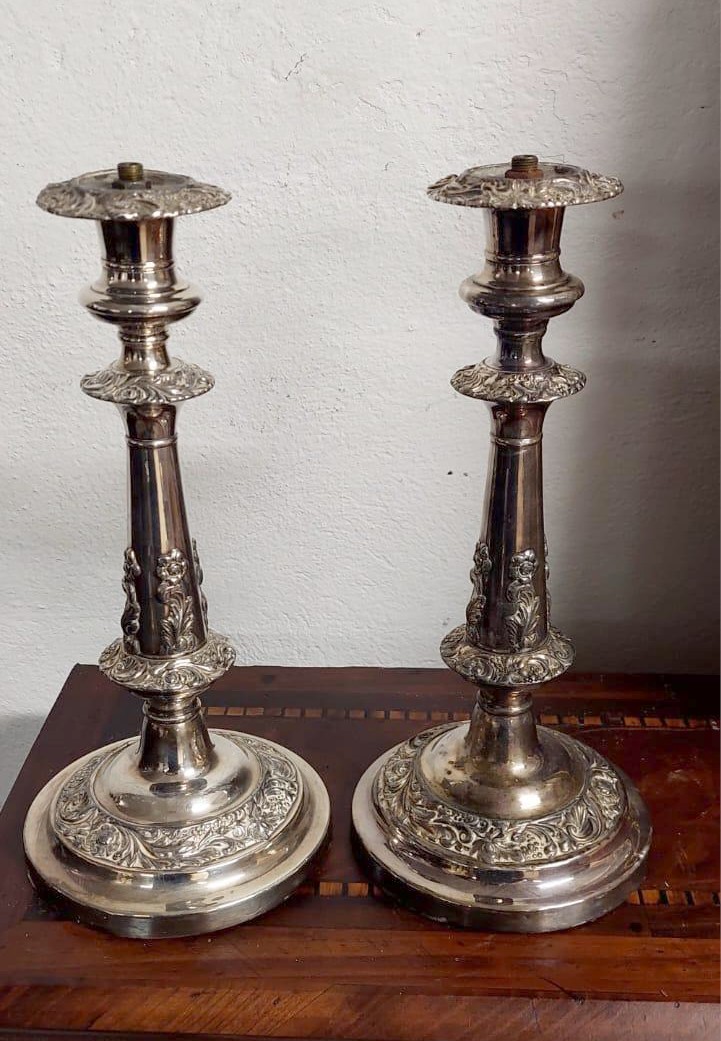 candelieri antichi coppia candelieri argentati prima meta' del 900-photo-2