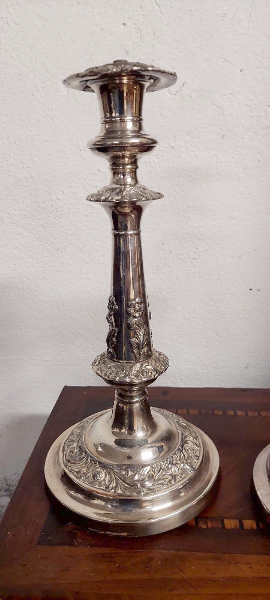 candelieri antichi coppia candelieri argentati prima meta' del 900-photo-3