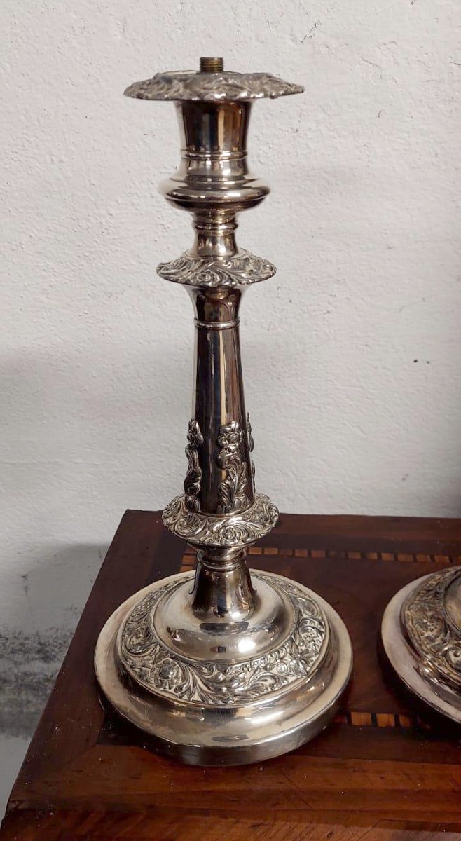 candelieri antichi coppia candelieri argentati prima meta' del 900-photo-4