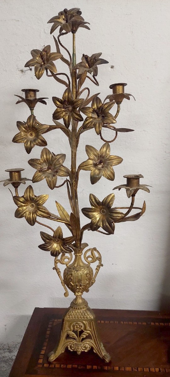 CANDELIERE IN BRONZO DORATO FRANCIA FINE XIX SECOLO-photo-3