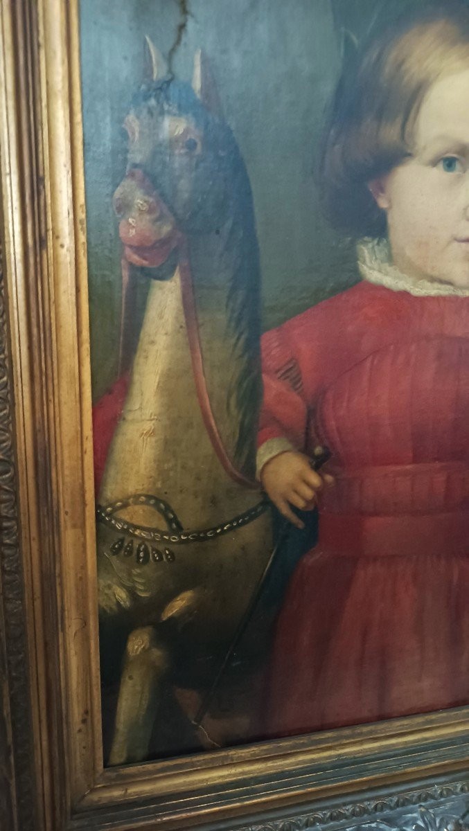 Dipinto olio su tela ritratto  metà del XIX secolo-scuola europea-photo-3