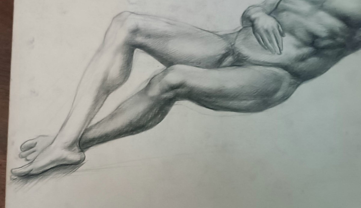 disegno nudo virile antico matita su carta XIX secolo scuola toscana-photo-4