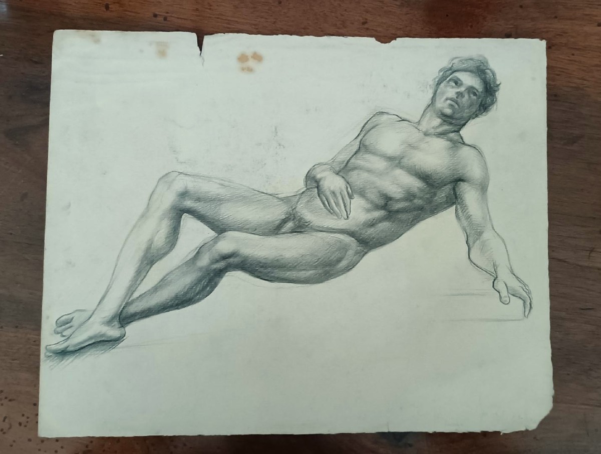 disegno nudo virile antico matita su carta XIX secolo scuola toscana