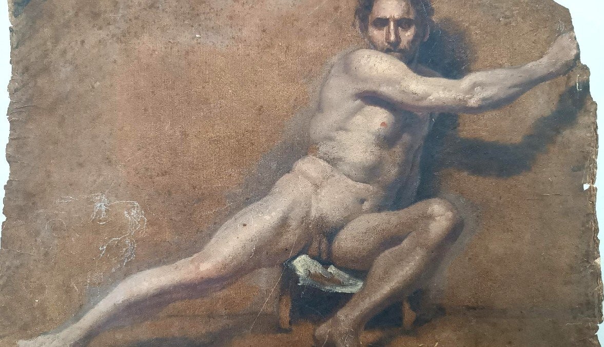 Disegno tecnica mista pergamena studio - Nudo attribuito Adolfo Visconti 1850-1924-photo-4