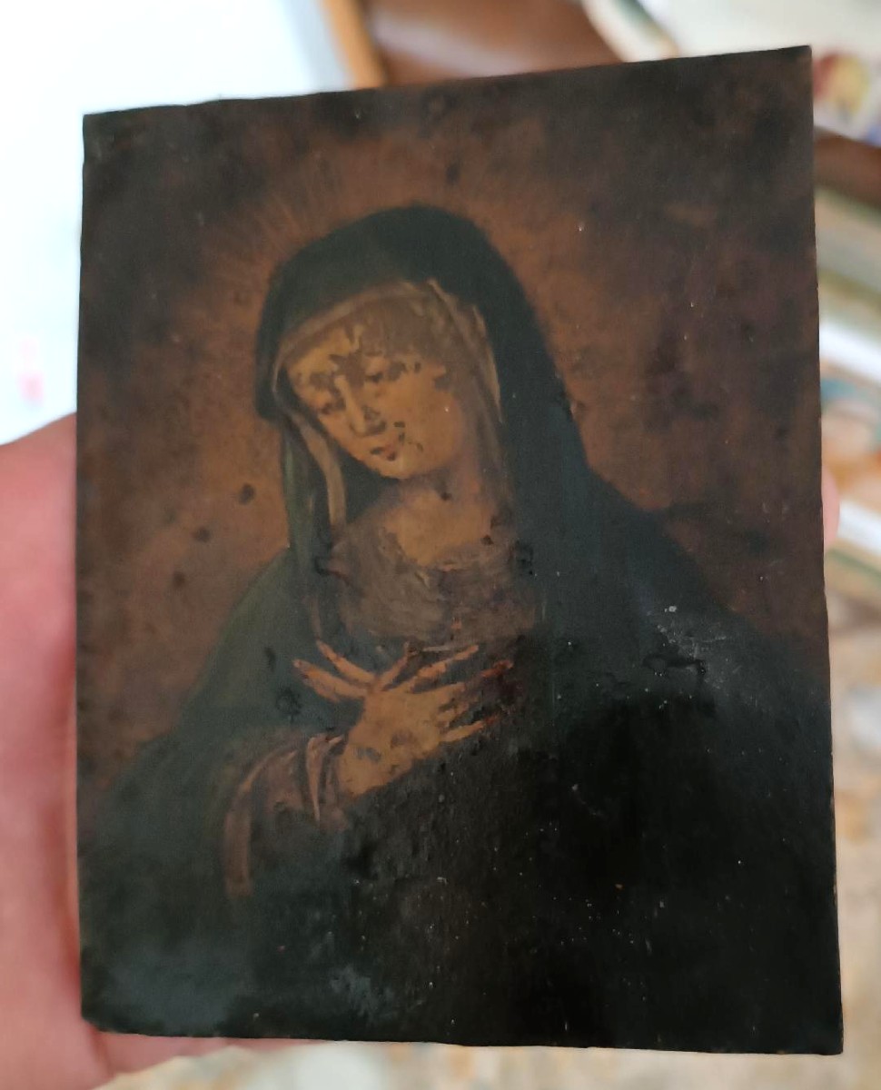 Antico dipinto su rame raffigurante Maria Vergine XVII\XVIII secolo-photo-2