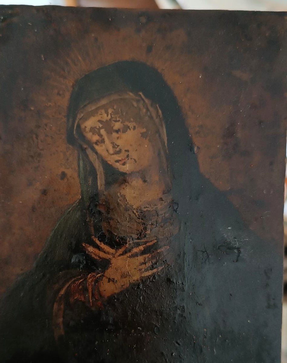 Antico dipinto su rame raffigurante Maria Vergine XVII\XVIII secolo-photo-4