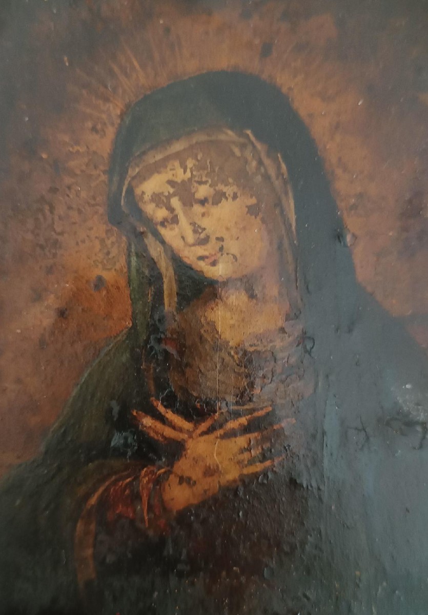 Antico dipinto su rame raffigurante Maria Vergine XVII\XVIII secolo-photo-1