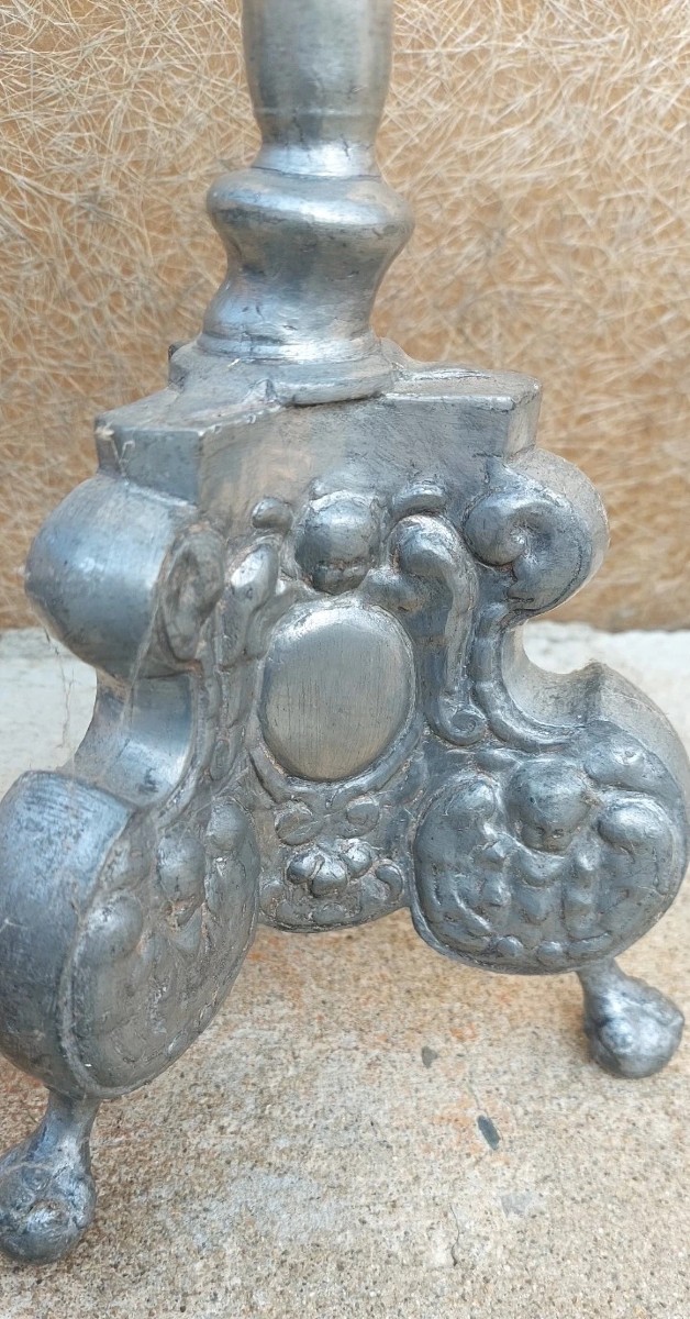 ANTICO CANDELIERE PELTRO BAROCCO LUIGI XIV ORIGINALE XVIII SECOLO-photo-3