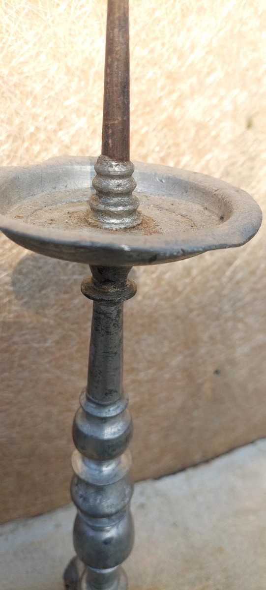 ANTICO CANDELIERE PELTRO BAROCCO LUIGI XIV ORIGINALE XVIII SECOLO-photo-2