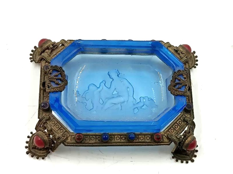 Salsiera in cristallo boemia con pietre e bronzo fine 800-photo-2