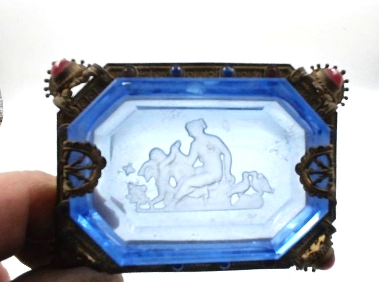 Salsiera in cristallo boemia con pietre e bronzo fine 800-photo-3