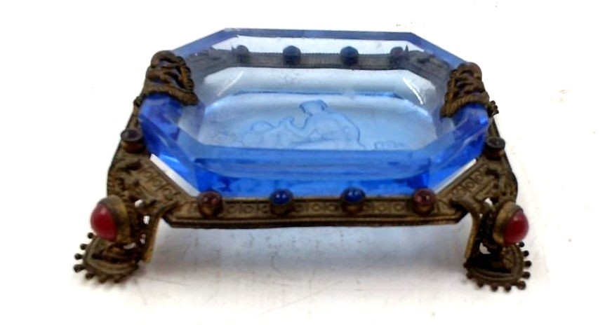 Salsiera in cristallo boemia con pietre e bronzo fine 800-photo-4