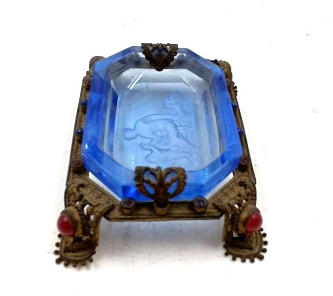 Salsiera in cristallo boemia con pietre e bronzo fine 800-photo-2