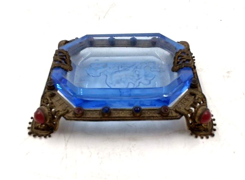 Salsiera in cristallo boemia con pietre e bronzo fine 800-photo-3