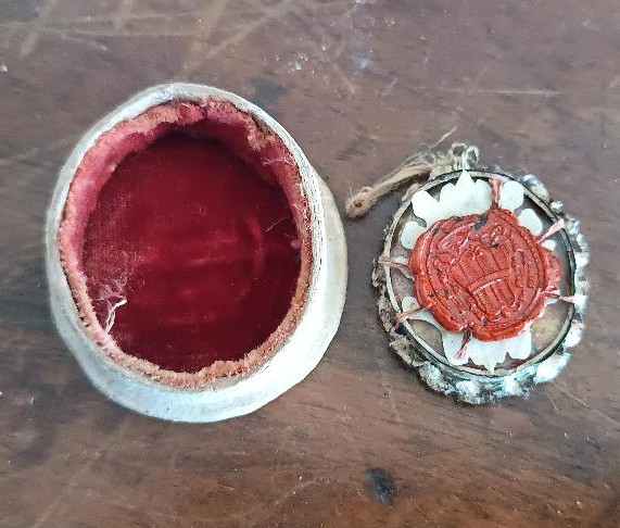 Reliquiario in legno argentato con reliquia San Giusto XVIII secolo-photo-3