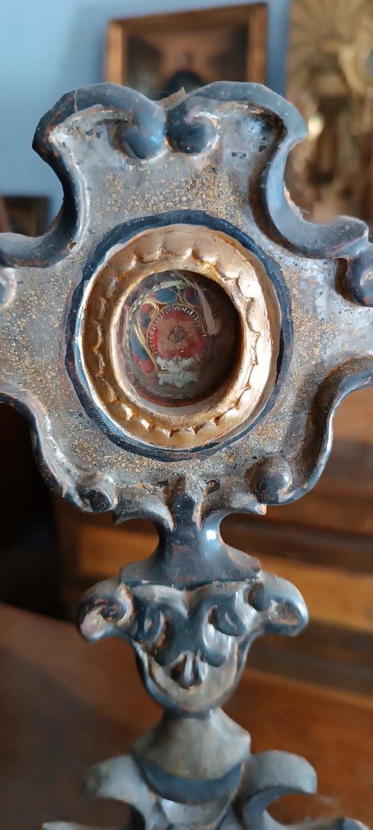 Reliquiario in legno argentato con reliquia San Giusto XVIII secolo-photo-2