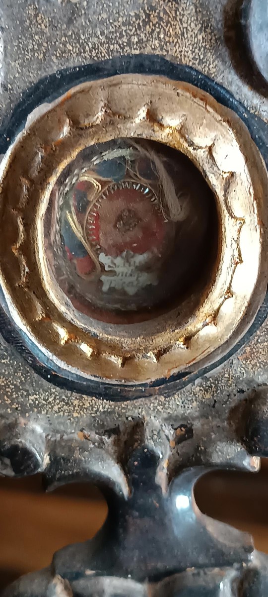 Reliquiario in legno argentato con reliquia San Giusto XVIII secolo-photo-3