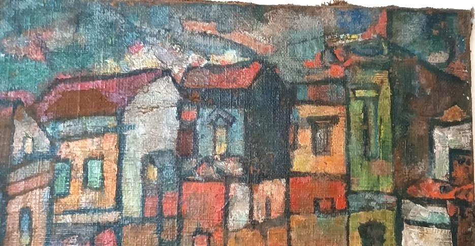 Olio su tela "piazzetta Siracusa" FERRUCCIO FERRI -mostra golfo la spezia 1940-photo-2