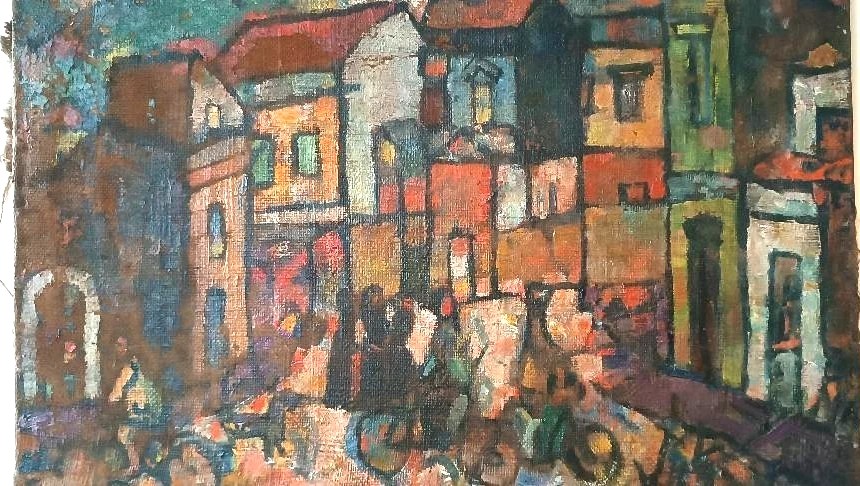 Olio su tela "piazzetta Siracusa" FERRUCCIO FERRI -mostra golfo la spezia 1940-photo-4