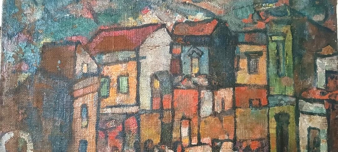 Olio su tela "piazzetta Siracusa" FERRUCCIO FERRI -mostra golfo la spezia 1940-photo-1