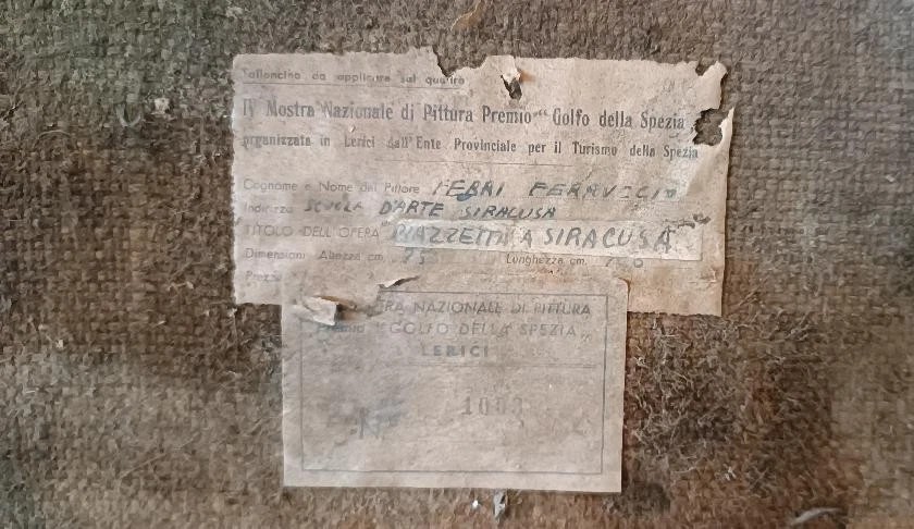 Olio su tela "piazzetta Siracusa" FERRUCCIO FERRI -mostra golfo la spezia 1940-photo-6