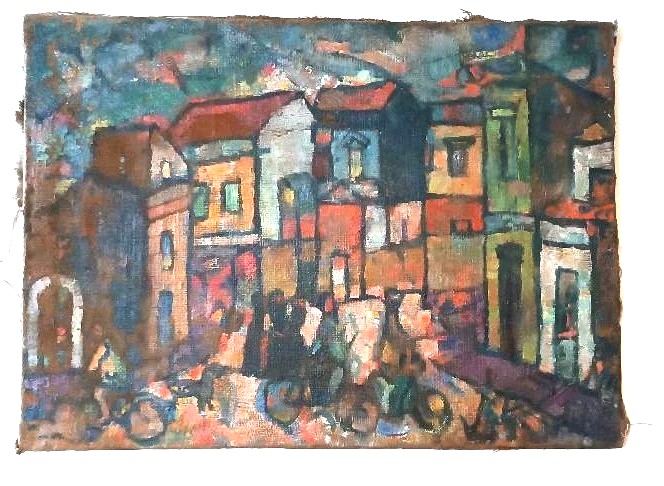 Olio su tela "piazzetta Siracusa" FERRUCCIO FERRI -mostra golfo la spezia 1940