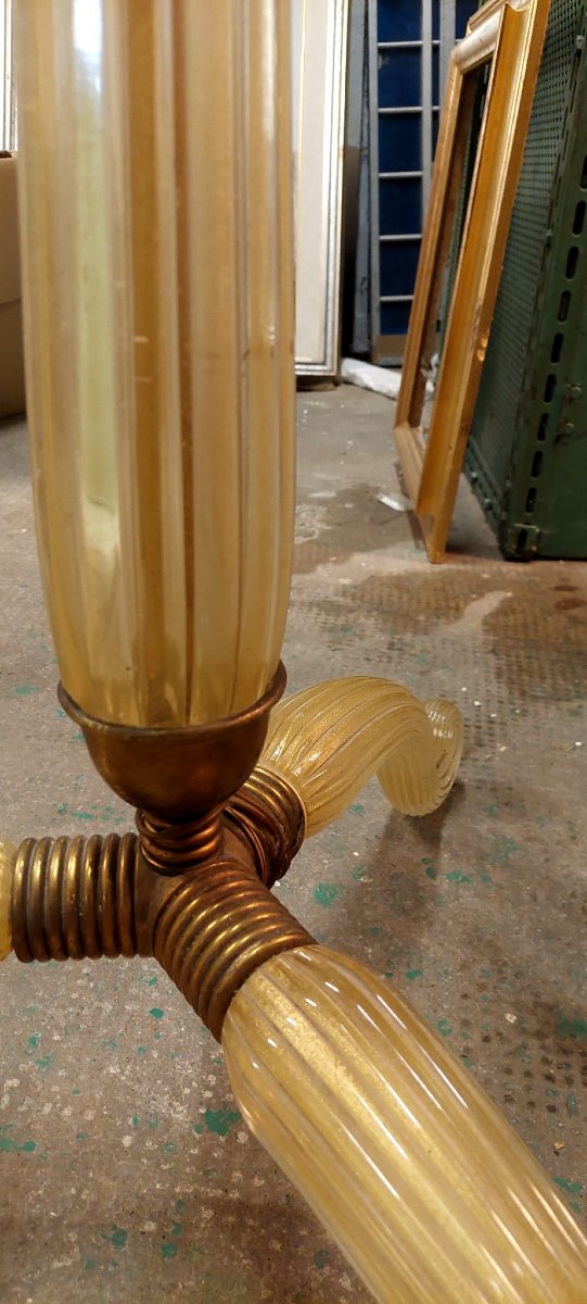 Lampada da Terra Tripode Barovier & Toso  Vetro di Murano dorato 1930/40-photo-4