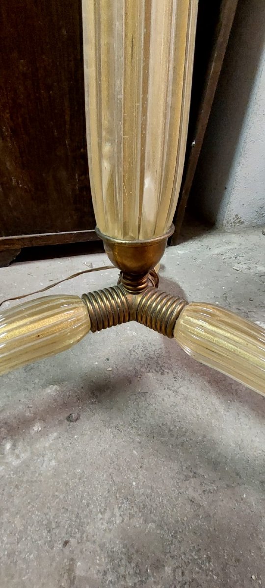 Lampada da Terra Tripode Barovier & Toso  Vetro di Murano dorato 1930/40-photo-2