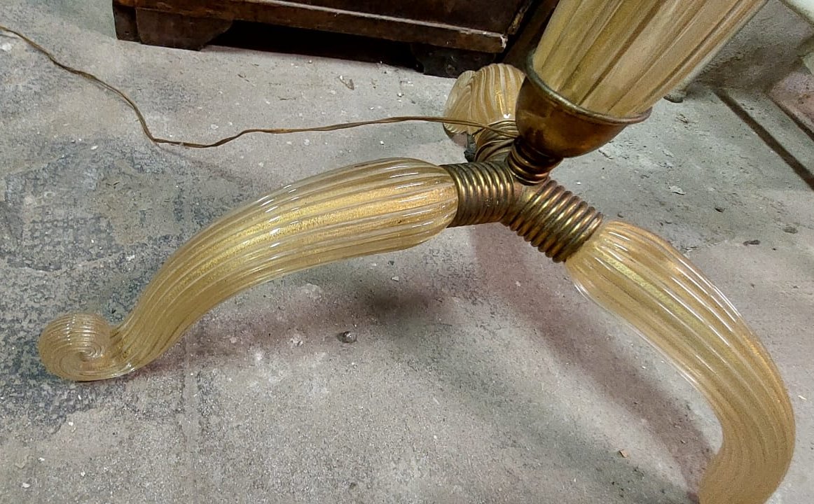 Lampada da Terra Tripode Barovier & Toso  Vetro di Murano dorato 1930/40-photo-7
