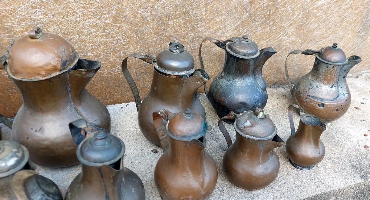 RARA collezione di 22 brocche/brocche antiche in rame  del XVIII/XIX secolo-photo-4