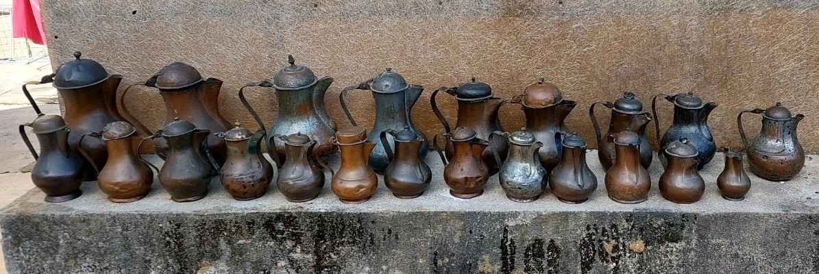 RARA collezione di 22 brocche/brocche antiche in rame  del XVIII/XIX secolo-photo-7