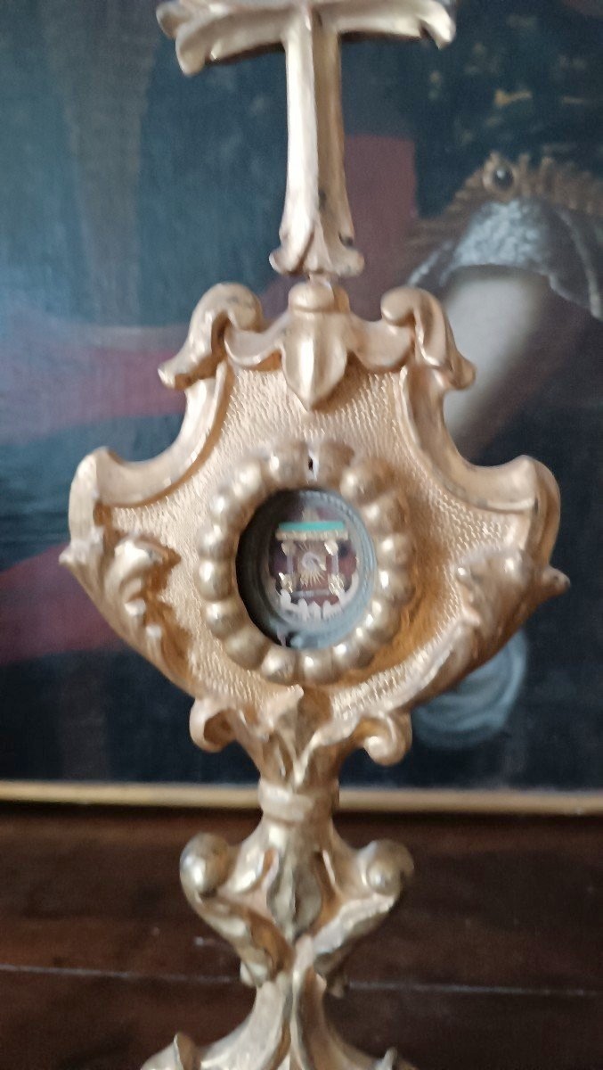 Reliquiario in legno dorato XVIII secolo -   reliquia Santa Lucia H.43 CM-photo-2
