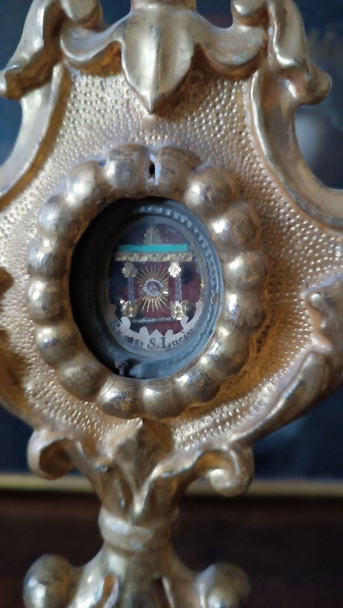 Reliquiario in legno dorato XVIII secolo -   reliquia Santa Lucia H.43 CM-photo-3