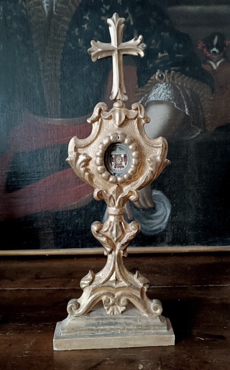 Reliquiario in legno dorato XVIII secolo -   reliquia Santa Lucia H.43 CM-photo-4